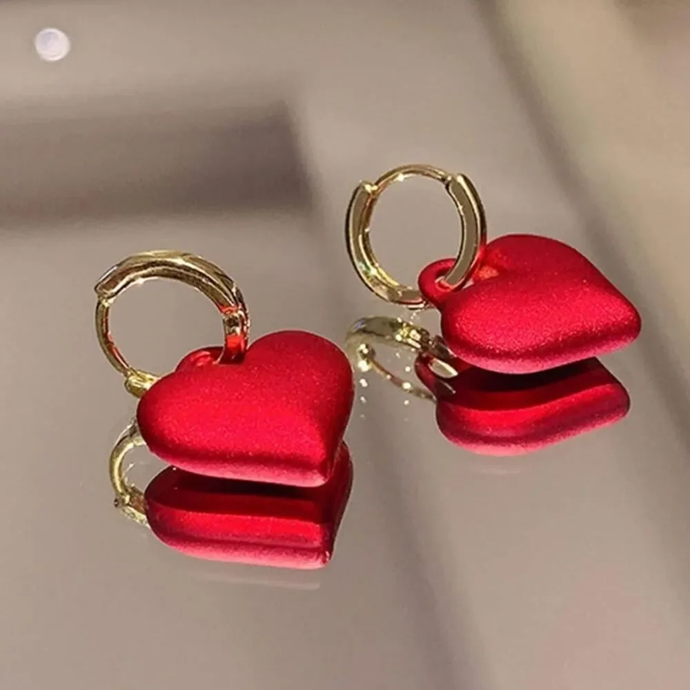 Shiny Red Heart Earrings for girls